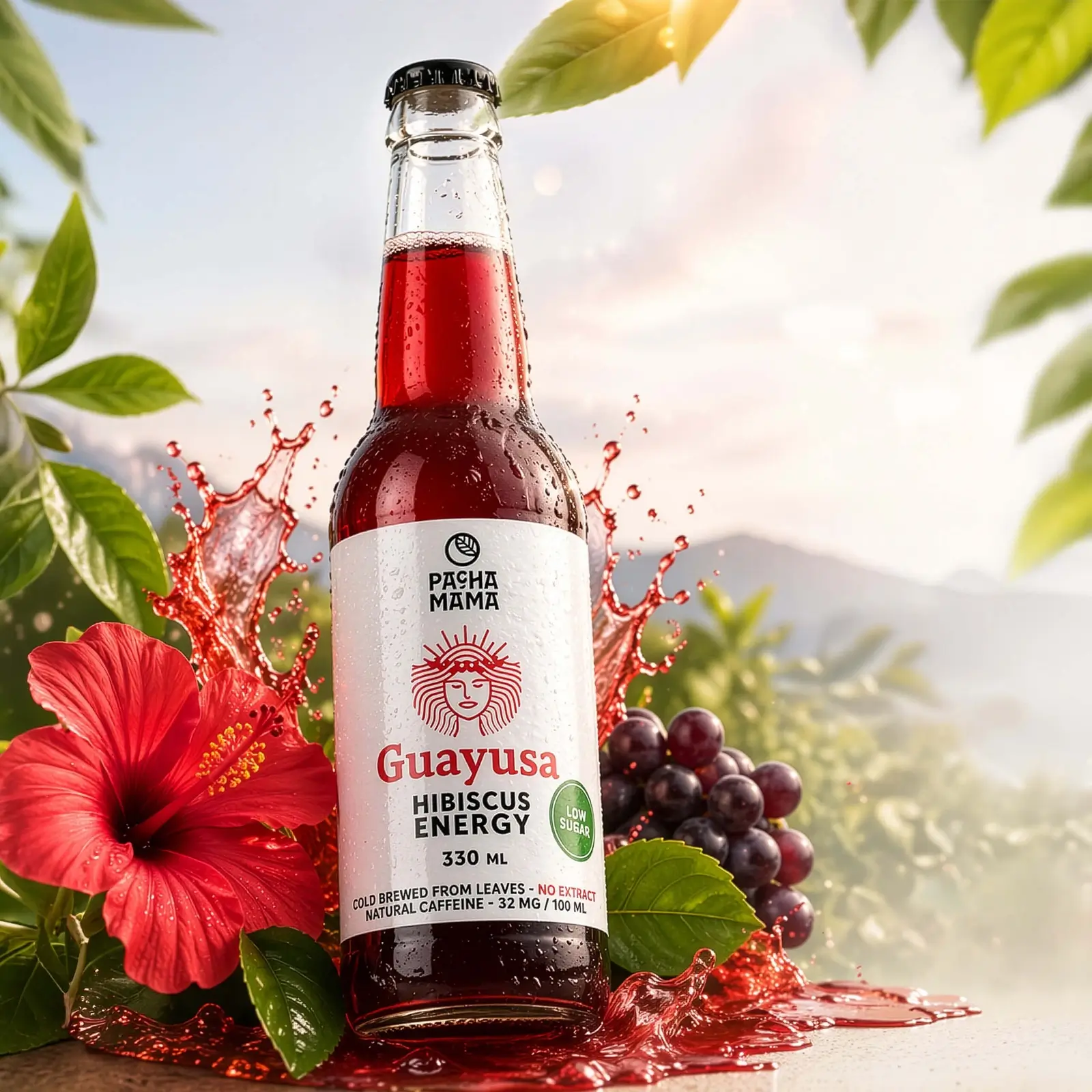 Guayusa Pachamama Cold Brew Hibiskus-Energy-Drink in der Flasche