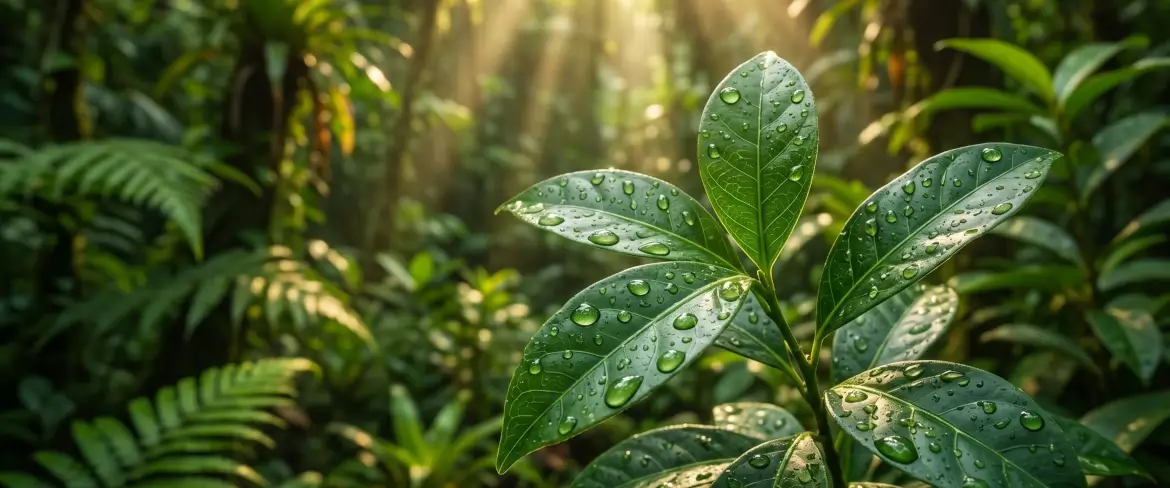 Frische Ilex-Guayusa-Blätter im Amazonas-Regenwald, aus denen Guayusa-Tee zubereitet wird.