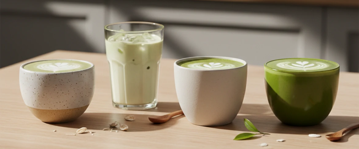 Matcha Latte mit verschiedenen Milchsorten – Hafer-, Kokos- und Mandelmilch