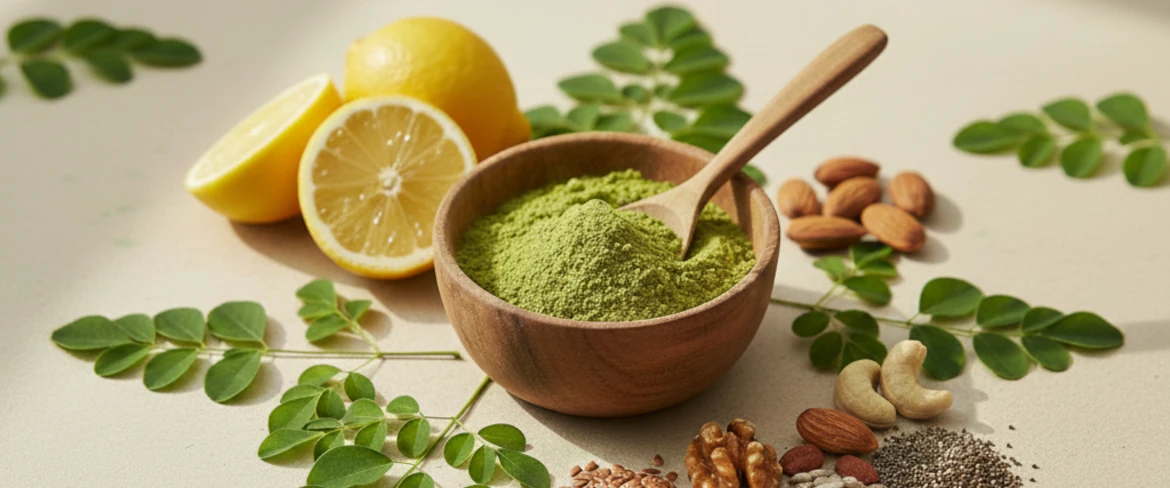 Moringa-Pulver und Moringa-Blätter – reich an Nährstoffen und Antioxidantien