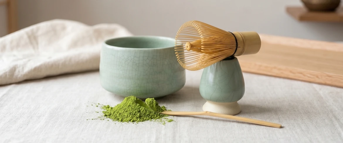 Matcha-Besen (Chasen) und Kusenaoshi-Ständer – Matcha-Set