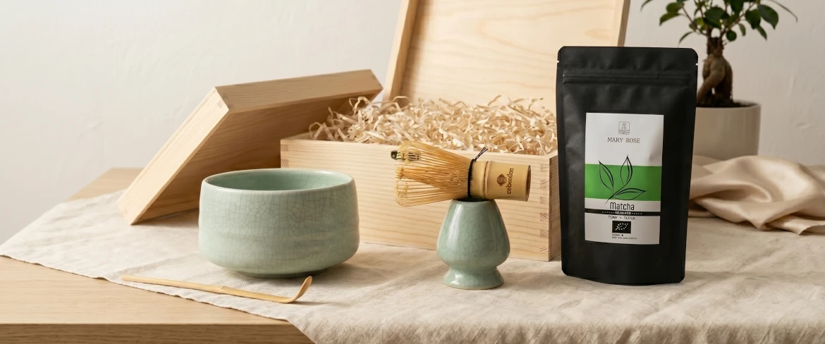 Matcha-Geschenkset – Matchawan, Chasen und Matcha-Tee in einer Verpackung