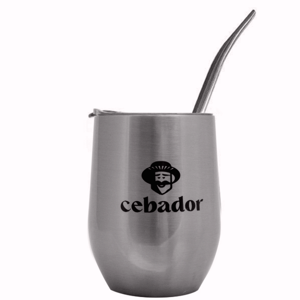 TermoLid – Thermo‑Becher für Mate Tee mit Deckel – Cebador (silberfarben) – 350 ml