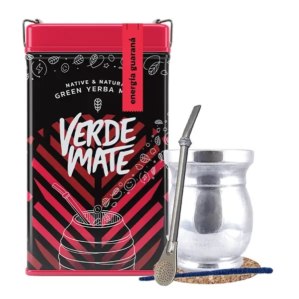 Set Yerbera Verde Mate Energia Guarana 0.5kg Palo Santo