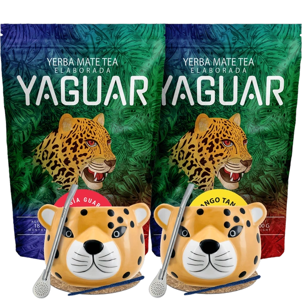 Yerba Mate Set für zwei Personen Bombilla Yaguar 2x500