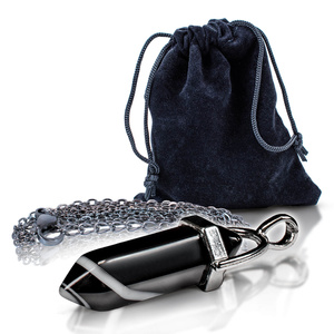 Schwarzer Achat - Anhänger im Beutel + Kette