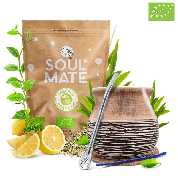 Mate Tee Set Soul Mate Organica Menta Limon 500g 0,5kg Kalebasse + Bombilla