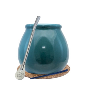Zubehör-Set für Mate Tee: Keramik-Kalebasse Turquesa + Bombilla