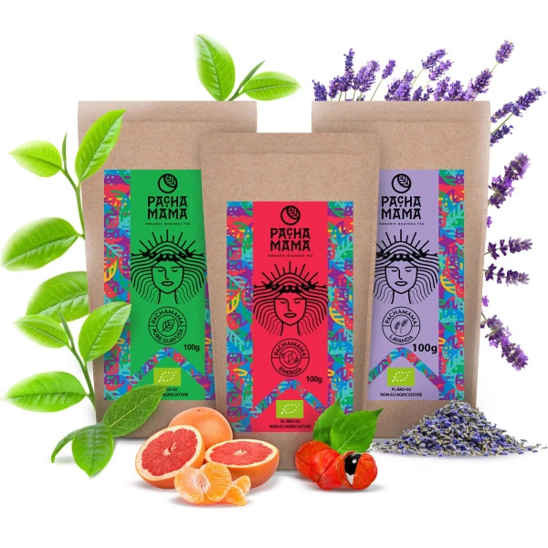 Geschenkset Guayusa Pachamama: Pure + Lavanda + Energia 3x100g