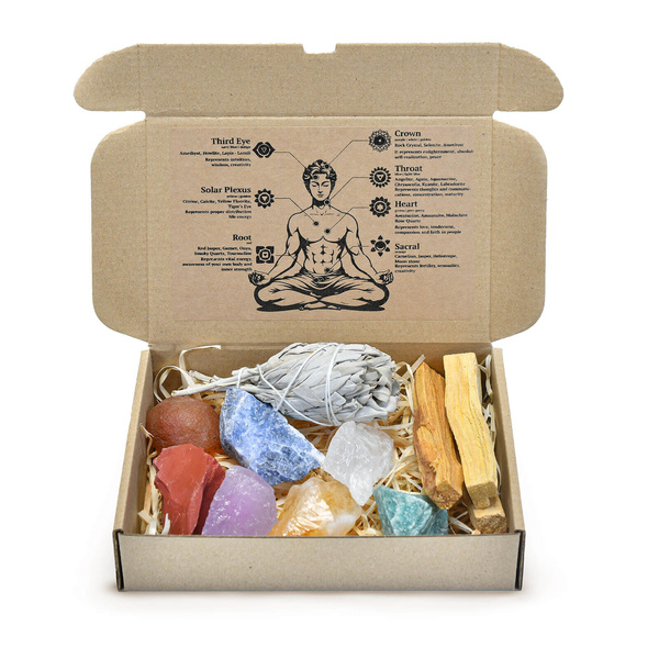 Set aus Natursteinen, Kristallen und Weihrauch - Esoterik, Yoga, Meditation