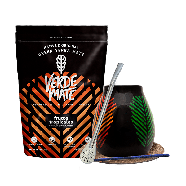 Mate Tee Set: Verde Mate Frutos Tropicales 500g + Kalebasse + Bombilla