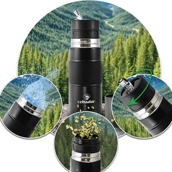 Yerbomos XL ALL IN ONE - 750 ml - Mate Becher, Thermosflasche und Bombilla in einem Zubehör (schwarz)