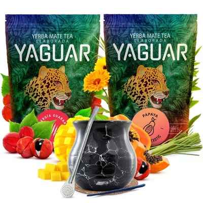 Yaguar Mate Tee Set Keramik Kalebasse Bombilla