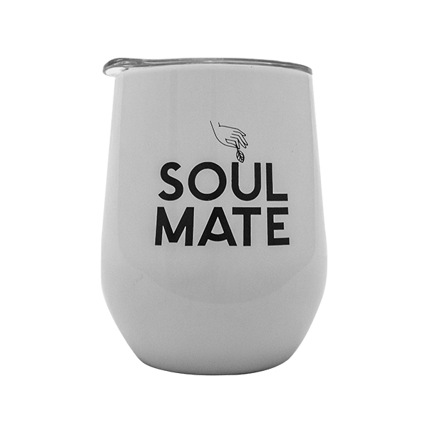 TermoLid – Thermo‑Becher für Mate Tee mit Deckel – Soul Mate (weiß) – 350 ml