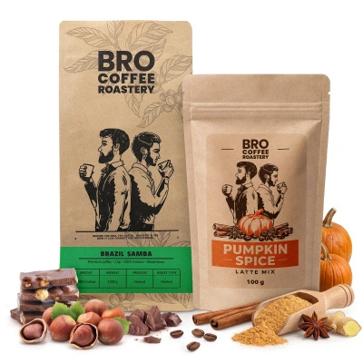 Set für Pumpkin Spice Latte: Kaffee Bro Coffee Roastery Brazil Samba 1kg + Pumpkin Spice Latte Mix 100g