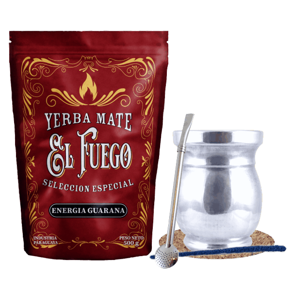 Mate Tee Set: El Fuego Energia Guarana 500g + Palo Santo + Bombilla