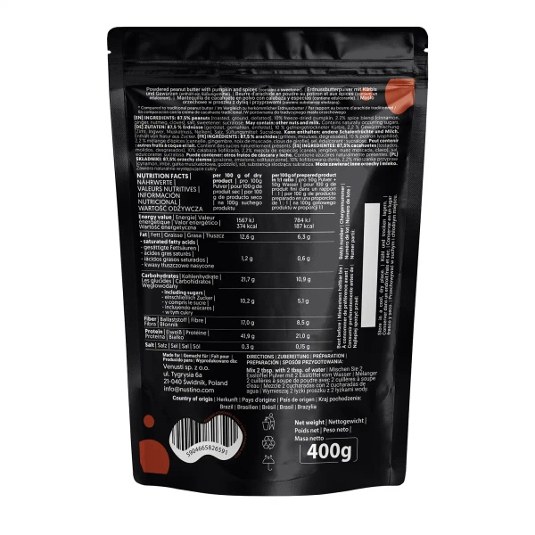 Nustino – Erdnussbutter in Pulverform – Pumpkin Spice (ohne Zuckerzusatz) 400 g