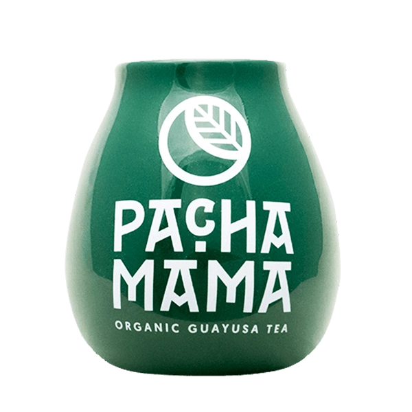 Grüne Mate-Kalebasse aus Keramik mit Pachamama-Logo 350 ml