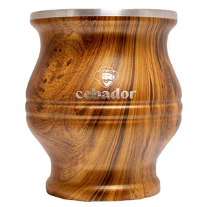 TermoColador – Mate Becher mit Sieb + Bombilla - holzfarben