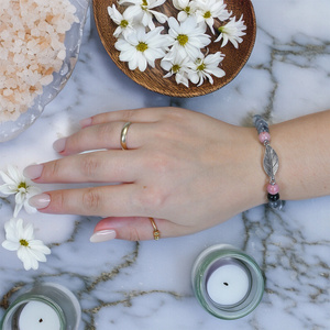 Armband Mala mit Rhodonit und Rauchquarz