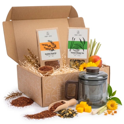 Geschenkset mit losem Mary Rose Tee 2x50g + Tasse mit Teesieb