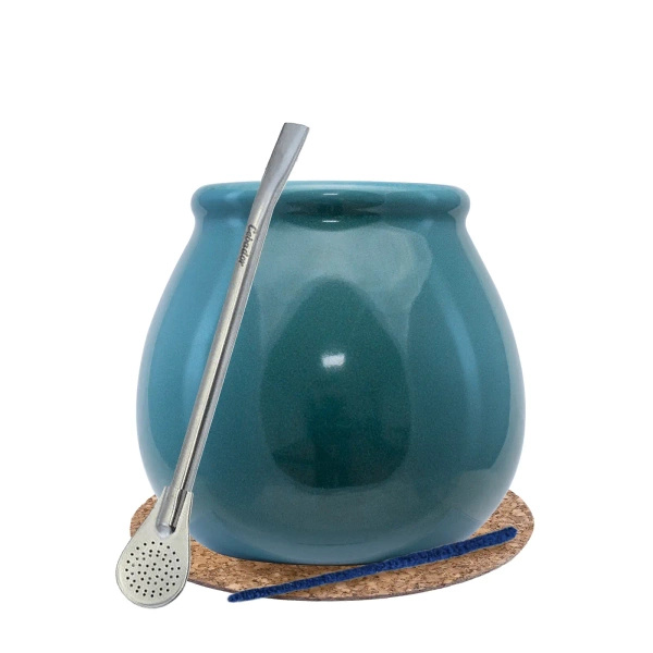 Zubehör-Set für Mate Tee: Keramik-Kalebasse Turquesa + Bombilla