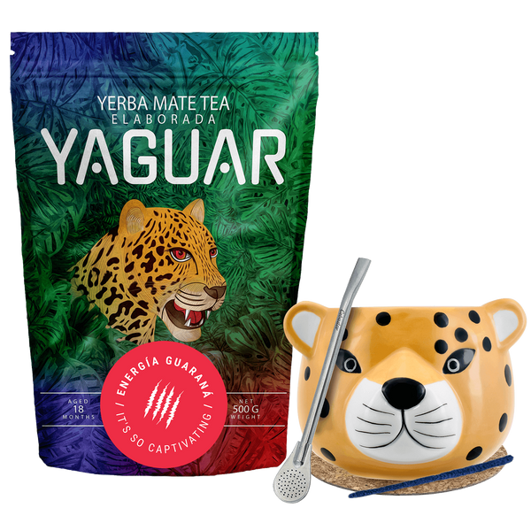 Set Yerba Mate Yaguar Energy Kalebasse Gatito 500g