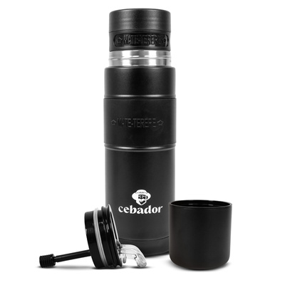 Yerbomos XL ALL IN ONE - 750 ml - Mate Becher, Thermosflasche und Bombilla in einem Zubehör (schwarz)