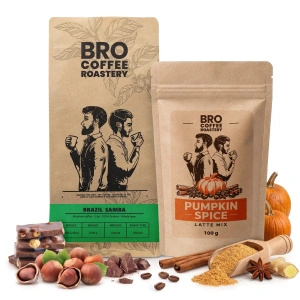 Set für Pumpkin Spice Latte: Kaffee Bro Coffee Roastery Brazil Samba 1kg + Pumpkin Spice Latte Mix 100g
