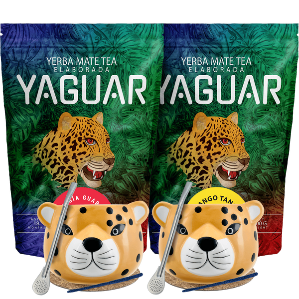Yerba Mate Set für zwei Personen Bombilla Yaguar 2x500