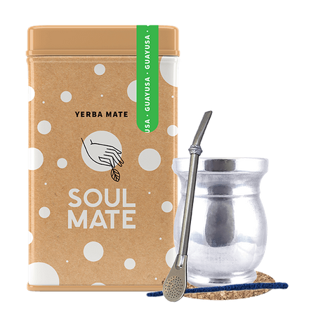 Set Yerbera Yerba Mate Soul Mate Guayusa 0.5kg Palo Santo