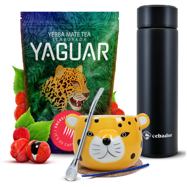 Yerba Mate Yaguar Energia 500g Kalebasse Thermoskannen-Set