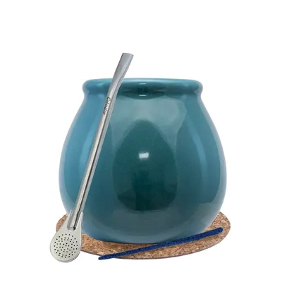 Zubehör-Set für Mate Tee: Keramik-Kalebasse Turquesa + Bombilla