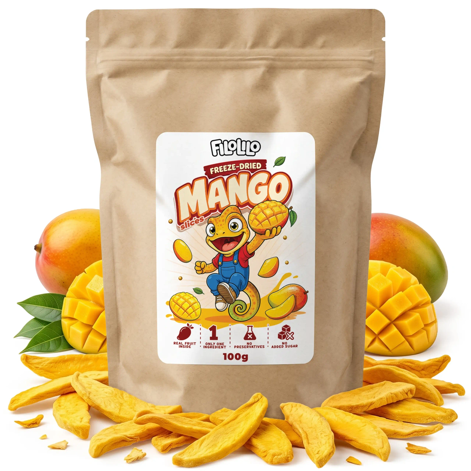 Gefriergetrocknete FiloLilo Mango in der Verpackung