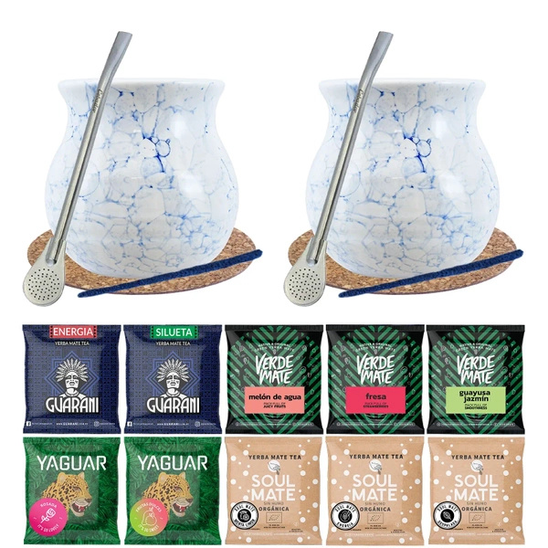 Set für zwei Personen Yerba Mate Bombilla Mate Becher 10x50g