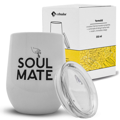TermoLid – Thermo‑Becher für Mate Tee mit Deckel – Soul Mate (weiß) – 350 ml