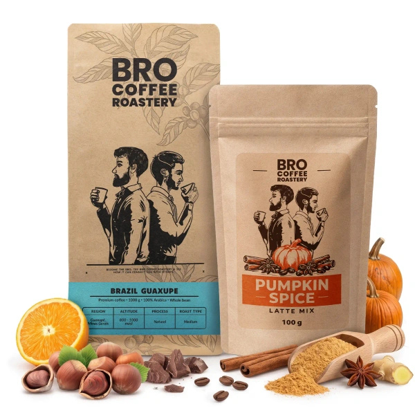 Set für Pumpkin Spice Latte: Kaffee Bro Coffee Roastery Brazil Guaxupe 1kg + Pumpkin Spice Latte Mix 100g