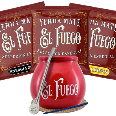Yerba Mate El Fuego Calabash Bombilla Starter-Set