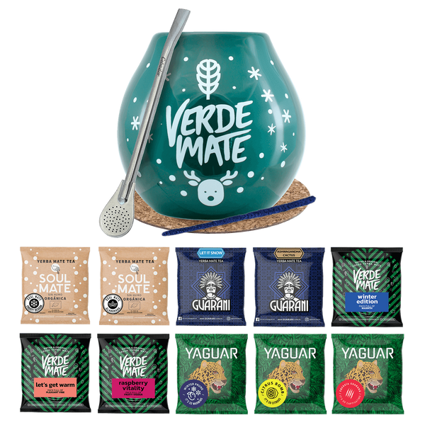 Yerba Mate Set 10x50g Winterkürbis Bombilla