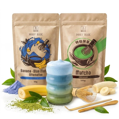 Set für bunten Matcha Latte: Matcha + Blue Matcha + Zubehör